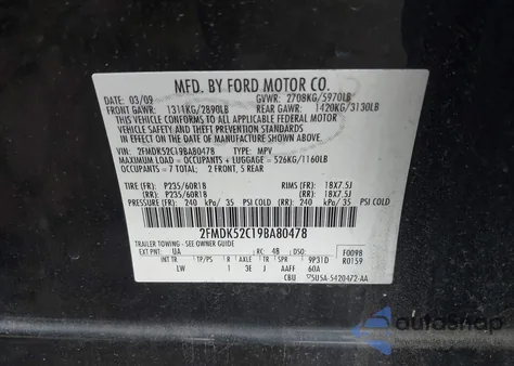 2009 Ford Flex Sel from USA, damaged, VIN 2FMDK52C19BA80478
